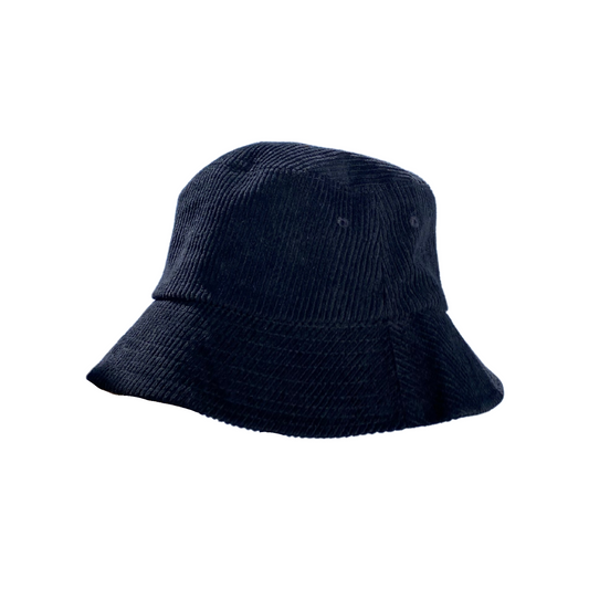 Corduroy Plain Black Bucket Hat
